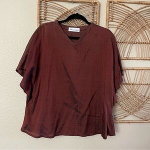 Machiko Silk Tunic Top Blouse Burnt Red Orange Asian Art to Wear *see‎ mrmts B5